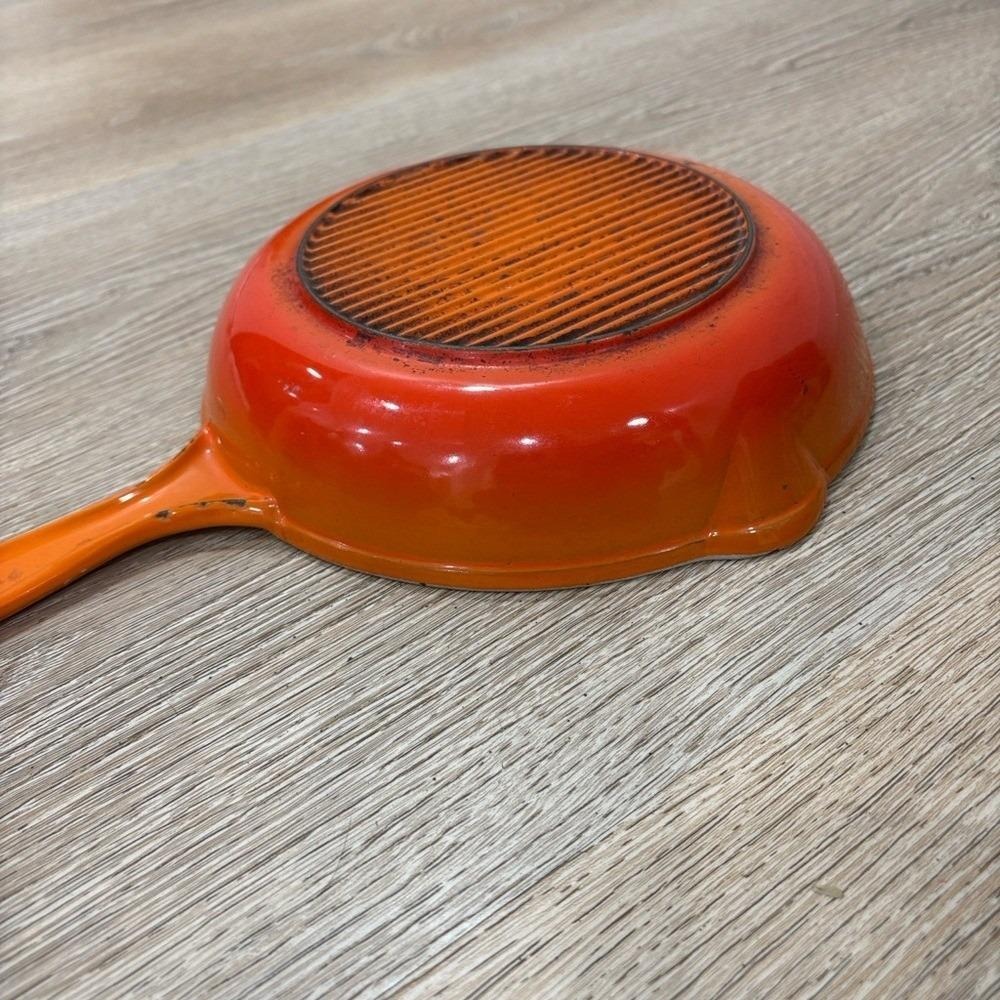 Vintage Descoware Cast Iron Skillet Orange Cream Enamel Belgium ~9" Mid Century - Picture 7 of 11